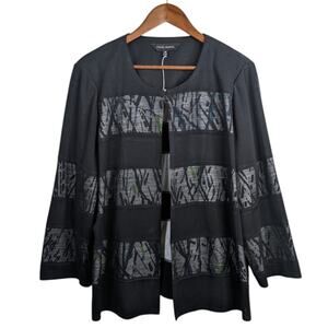 Ming Wang Geometric Mesh Panel Blazer Jacket 1X Black Modern Artsy Career